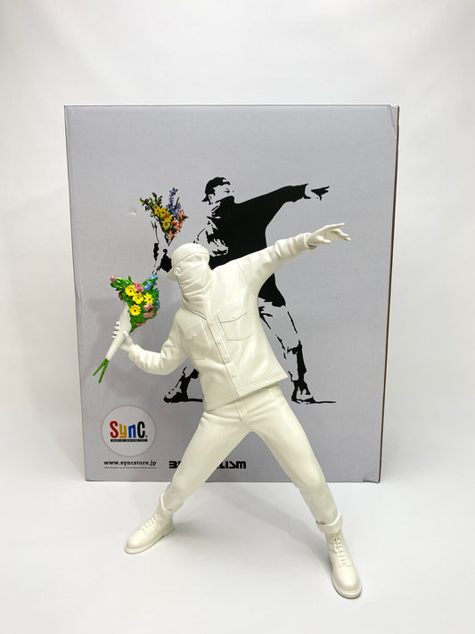 Brandalism Medicom Toy Banksy Flower Bomber White Front Figure and Box