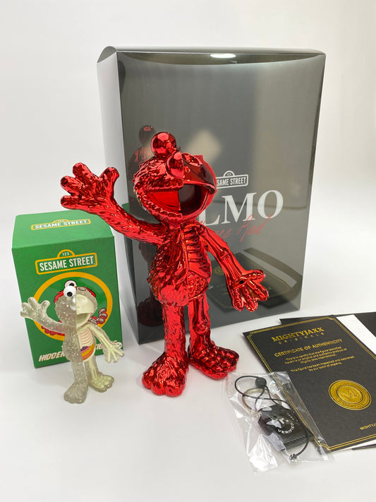 Mighty Jaxx XXRay Jason Freeny Elmo Chrome Red and Clear Glitter Vinyl Front